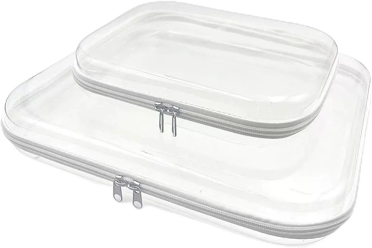 Clear Hard Shell Zipper Case, Plastic Storage Pouch Bags With Zipper (Clear, Medium Large)