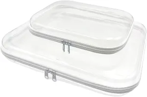 Clear Hard Shell Zipper Case, Plastic Storage Pouch Bags With Zipper (Clear, Medium Large)