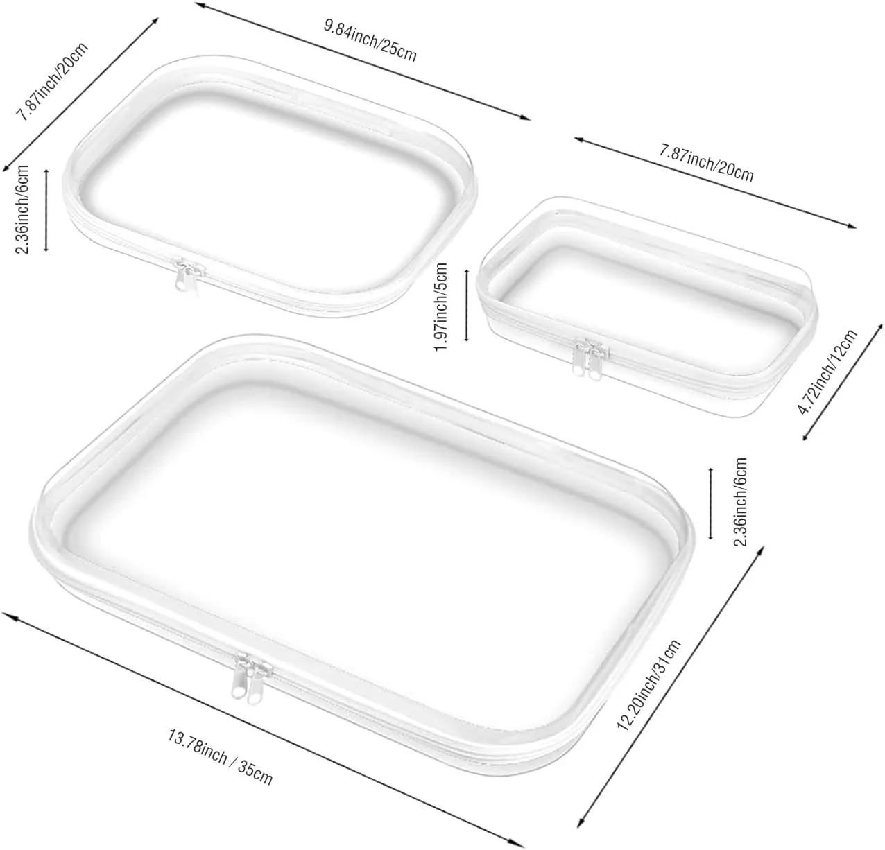 Clear Hard Shell Zipper Case, Plastic Storage Pouch Bags With Zipper (Clear, Medium Large)