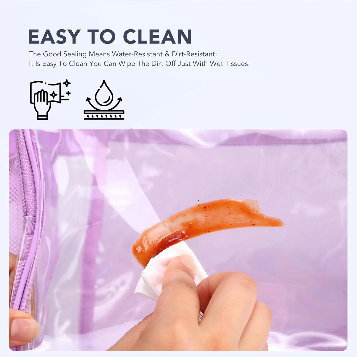 Clear lunch bags for work stadium correctional officer accessories women Plastic Concerts transparent See Through Lunch box with Pockets -Light Purple
