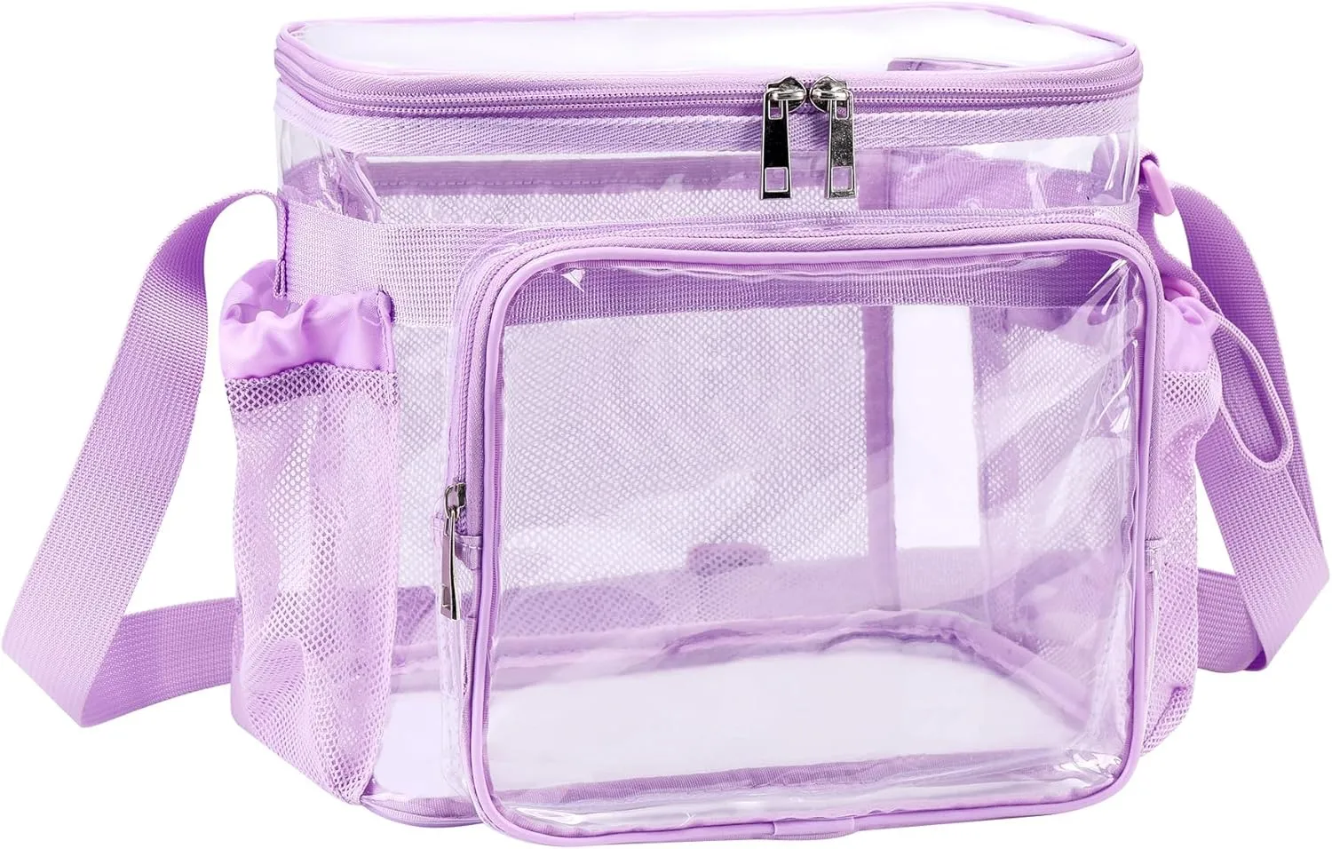 Clear lunch bags for work stadium correctional officer accessories women Plastic Concerts transparent See Through Lunch box with Pockets -Light Purple