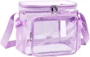 Clear lunch bags for work stadium correctional officer accessories women Plastic Concerts transparent See Through Lunch box with Pockets -Light Purple