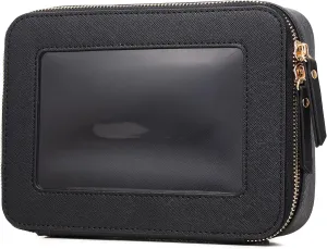 Clear Makeup Bag Women's Waterproof Travel Cosmetic Case and Toiletry Bag Portable Makeup Organizer Bag Car Essential with Zipper (Black, M-1)