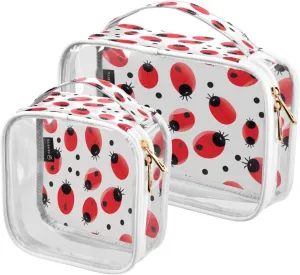 Clear Makeup Bags Coccinella Septempunctata Transparent Travel Cosmetic Bag with Handle for Toiletries 2 Pack