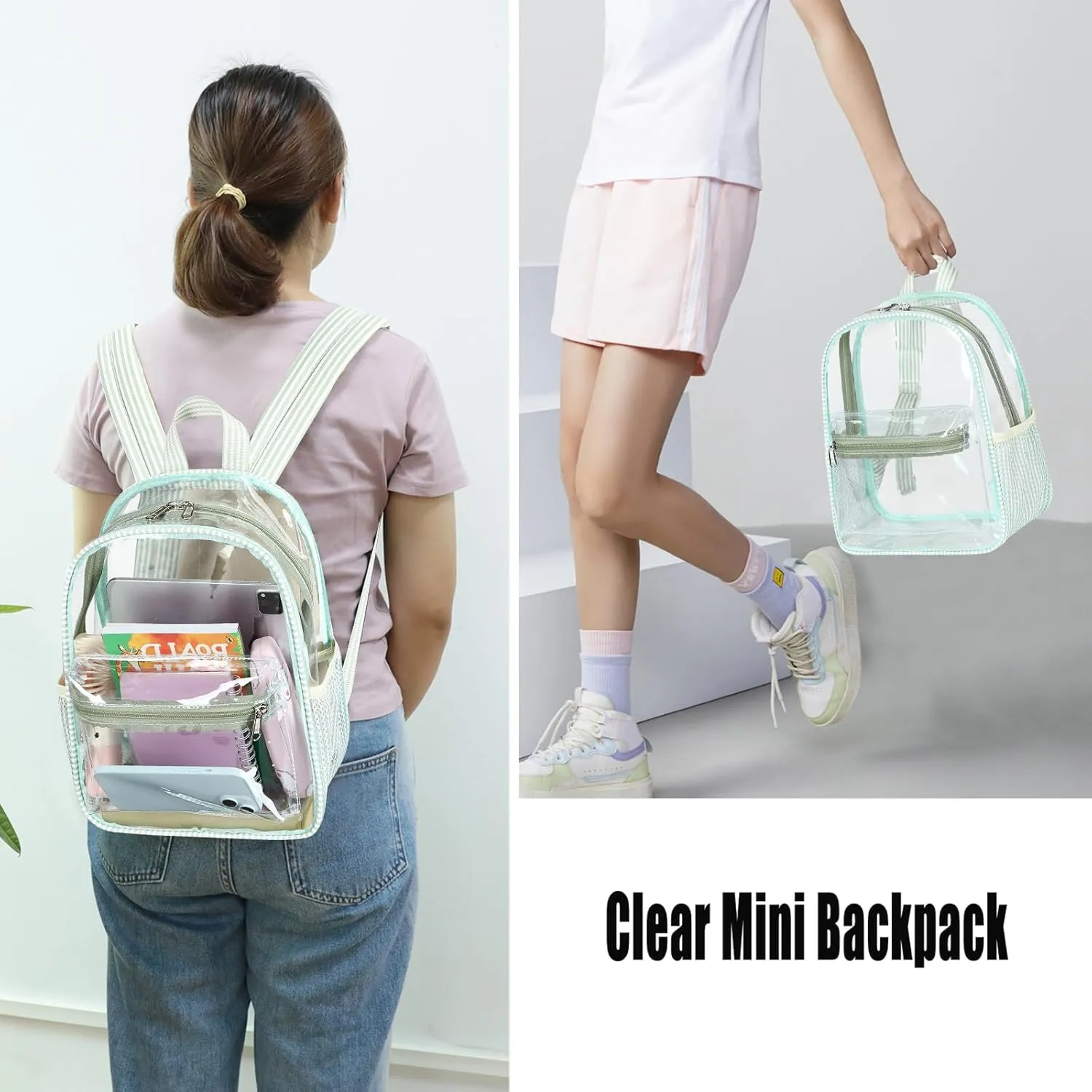 Clear Mini Backpack for Stadium Events 12x12x6 Small Transparent Backpacks Plastic See Through Clear Bag for Concerts Work Festival Security Travel