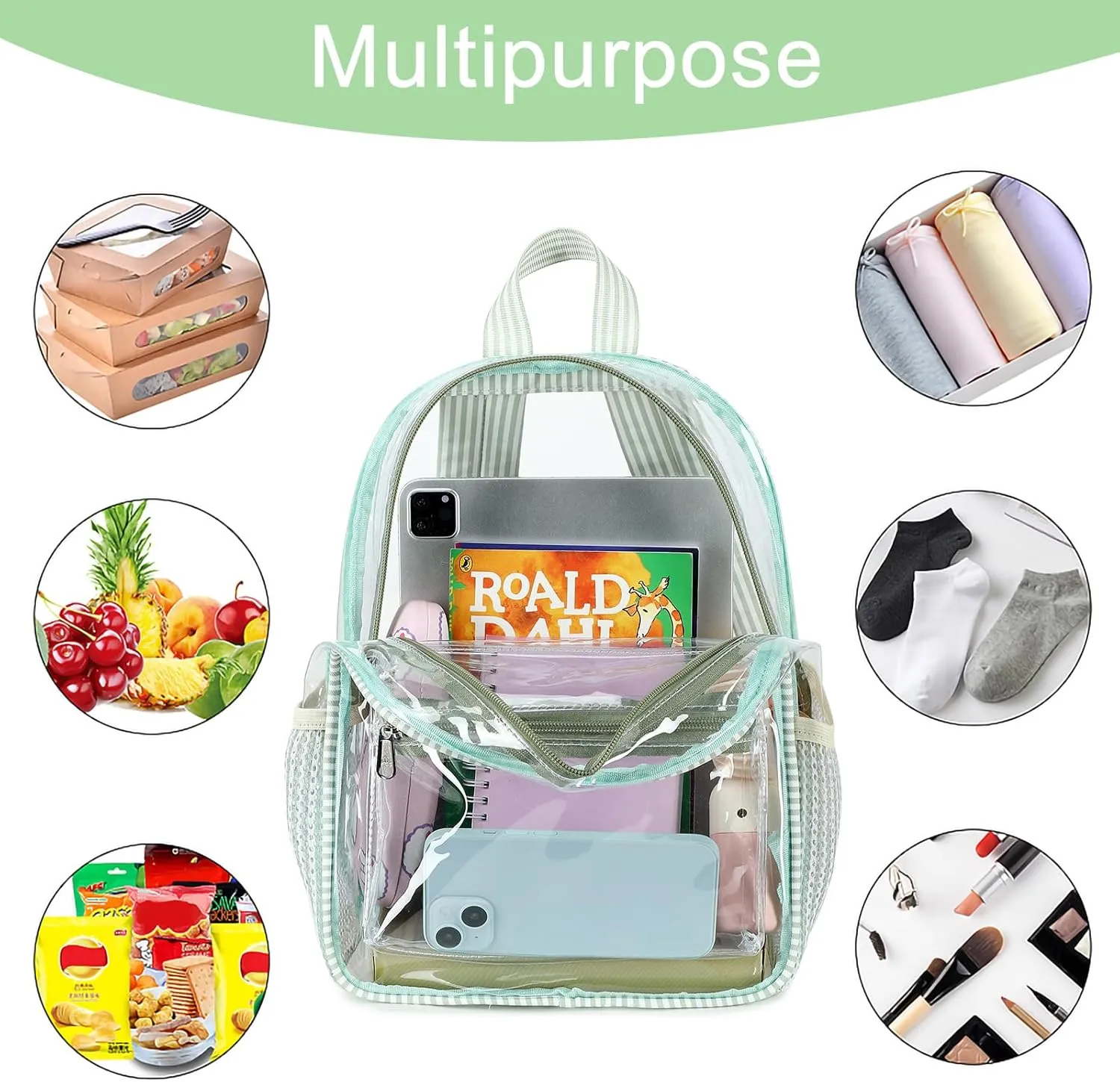 Clear Mini Backpack for Stadium Events 12x12x6 Small Transparent Backpacks Plastic See Through Clear Bag for Concerts Work Festival Security Travel