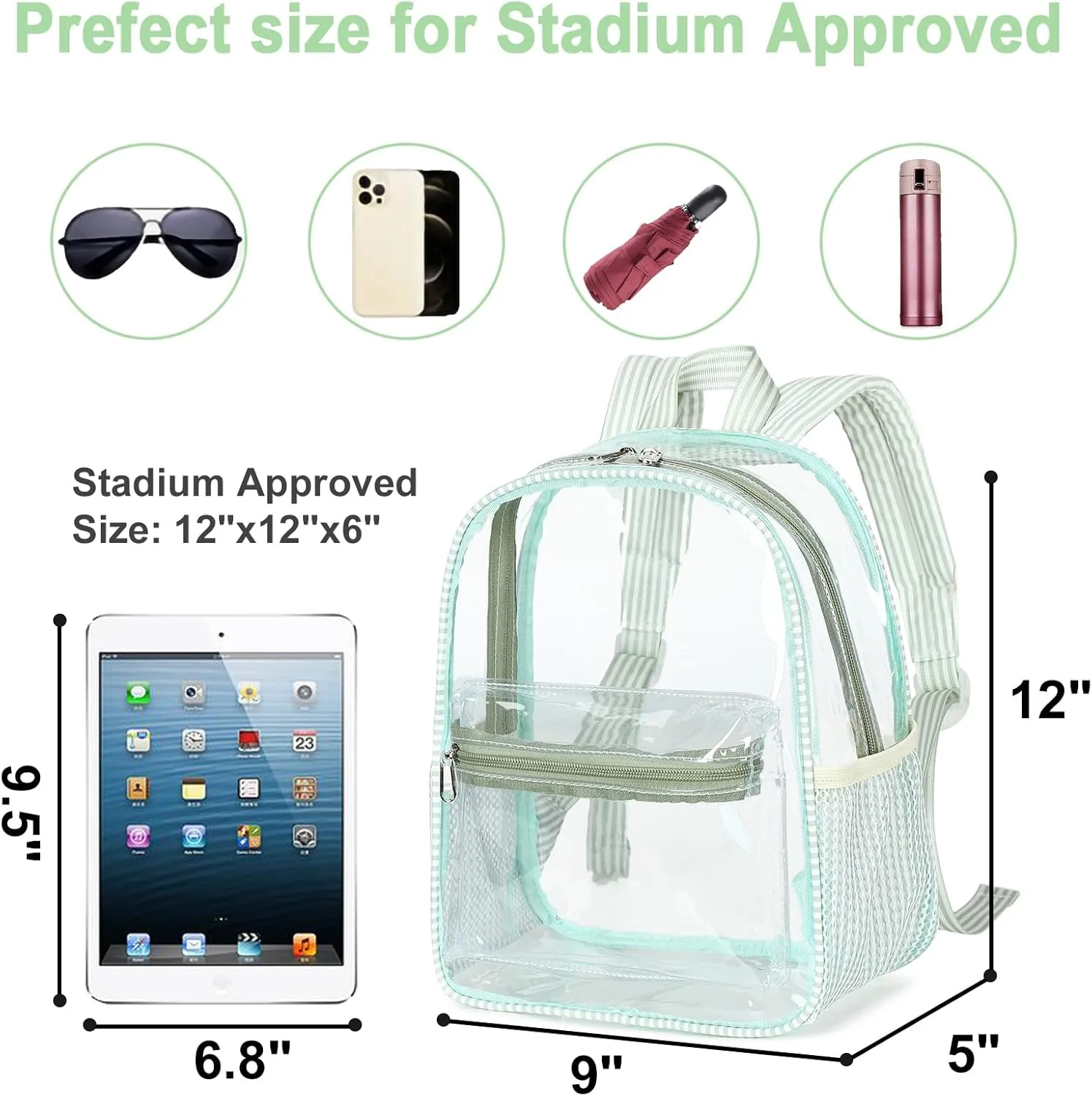 Clear Mini Backpack for Stadium Events 12x12x6 Small Transparent Backpacks Plastic See Through Clear Bag for Concerts Work Festival Security Travel