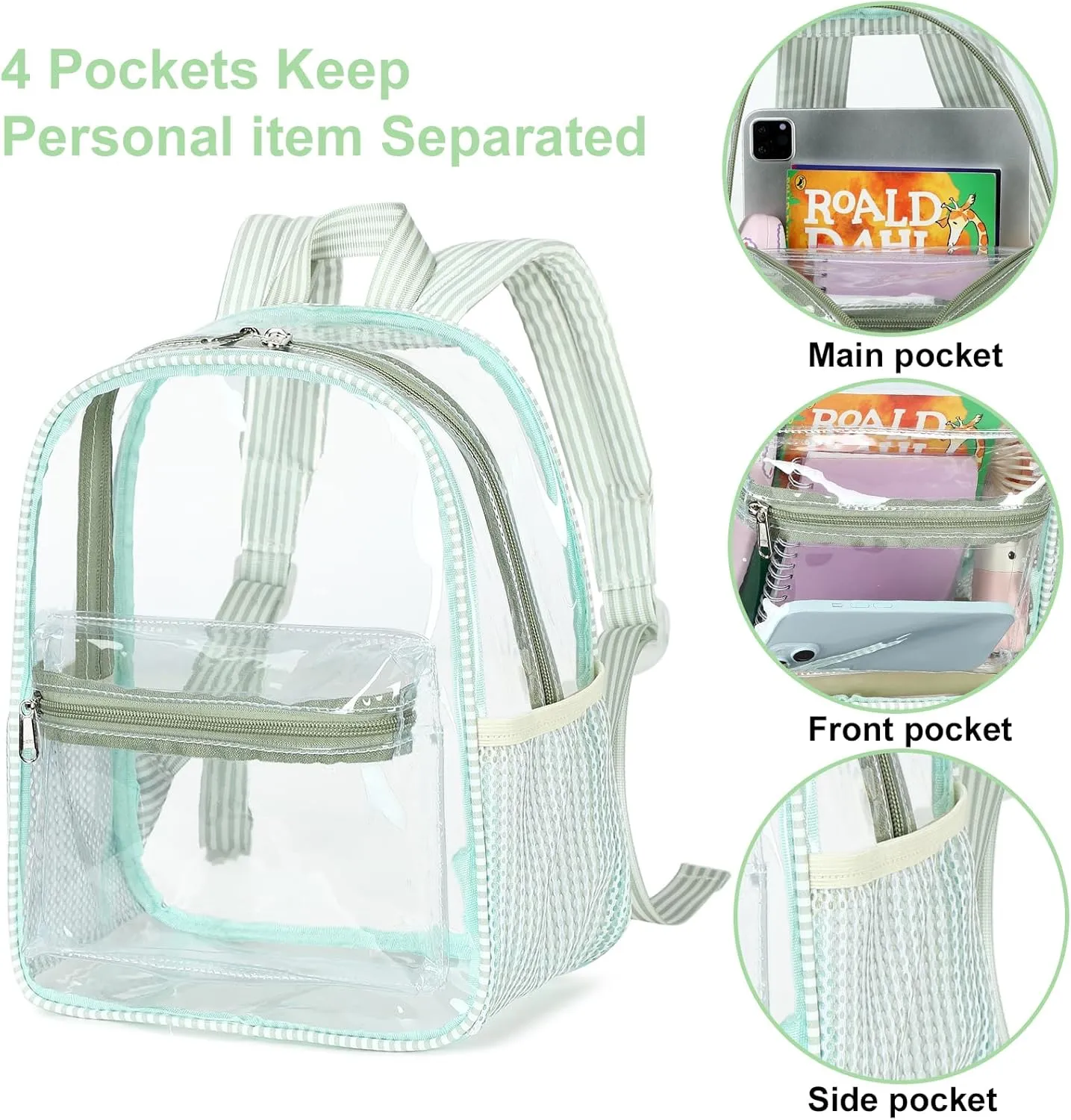 Clear Mini Backpack for Stadium Events 12x12x6 Small Transparent Backpacks Plastic See Through Clear Bag for Concerts Work Festival Security Travel