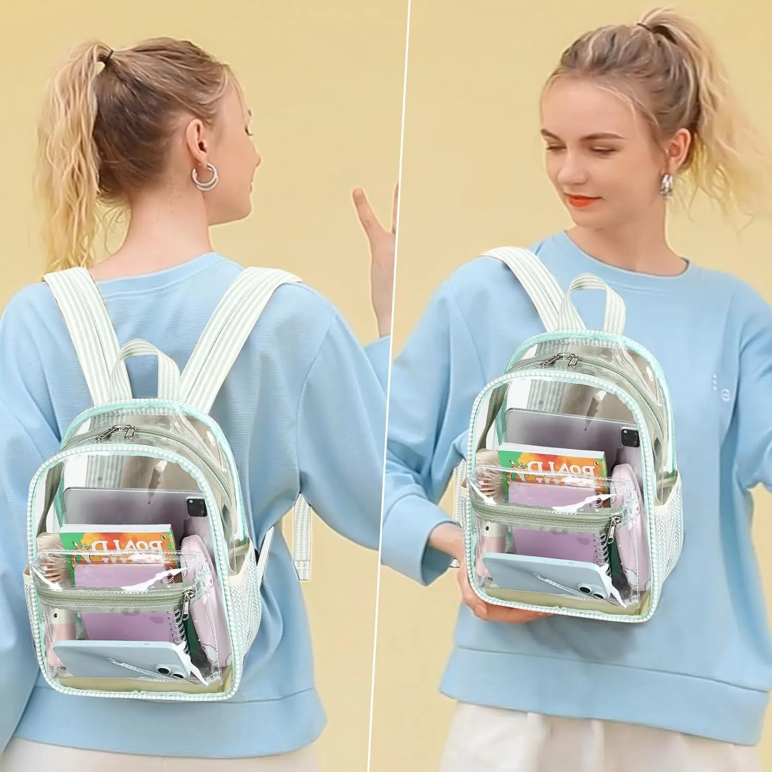 Clear Mini Backpack for Stadium Events 12x12x6 Small Transparent Backpacks Plastic See Through Clear Bag for Concerts Work Festival Security Travel