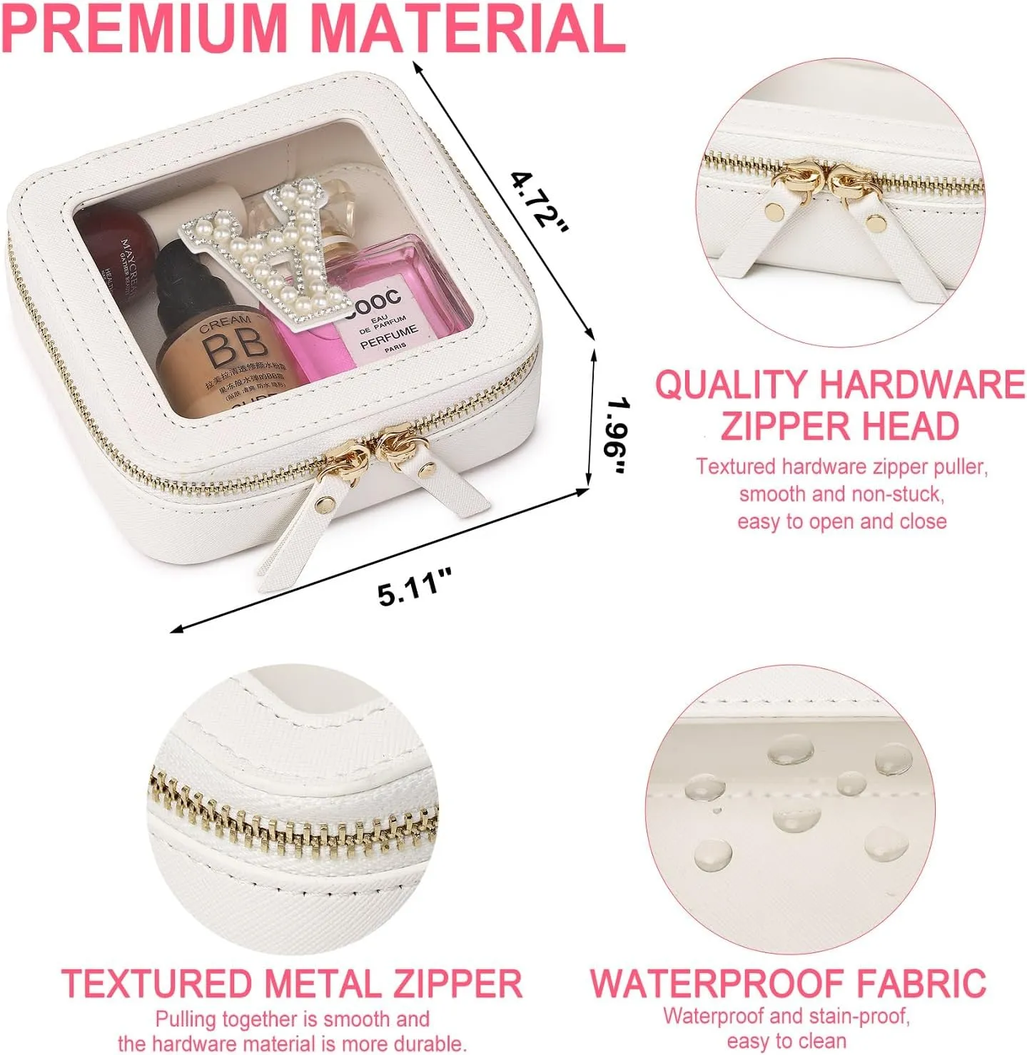 Clear Mini Makeup Bag Personalized Initial Cosmetic Bag Small Makeup Case & Toiletry Bag Birthday Gift for Women (B, Mini/White)