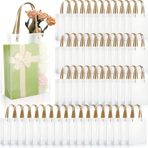 Clear Plastic Gift Bags with Handle, Transparent Reusable Tote Boutique Bags Gift Wrap for Wedding, Retail, 10 x 8 x 3 Inch(60 Pcs)