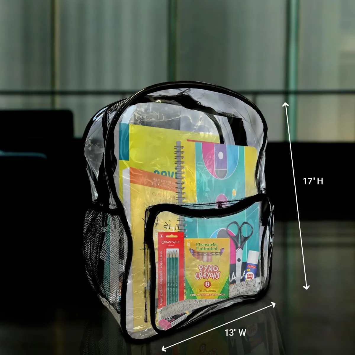 Clear PVC Heavy Duty Backpack | Transparent Design, Stadium Approved (Black)