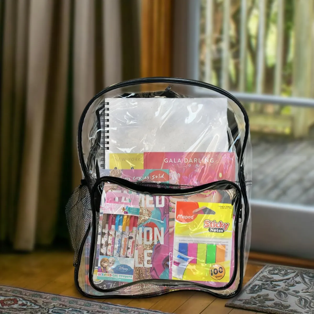 Clear PVC Heavy Duty Backpack | Transparent Design, Stadium Approved (Black)