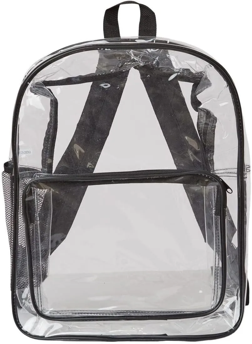 Clear PVC Heavy Duty Backpack | Transparent Design, Stadium Approved (Black)