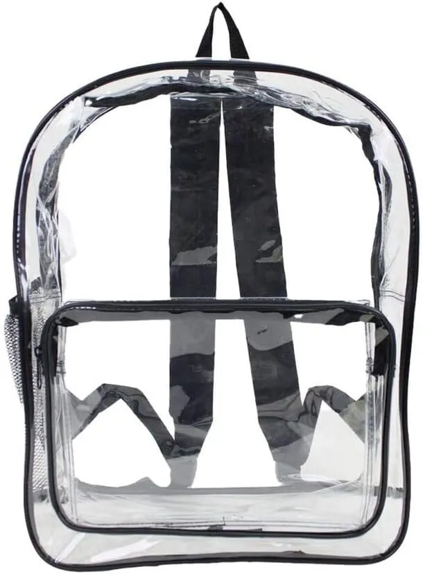 Clear PVC Heavy Duty Backpack | Transparent Design, Stadium Approved (Black)