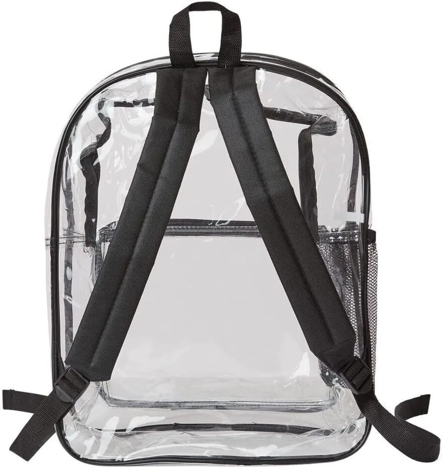 Clear PVC Heavy Duty Backpack | Transparent Design, Stadium Approved (Black)