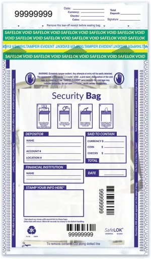 Clear Single Pocket Security Deposit Bag with Unique Serial Numbers