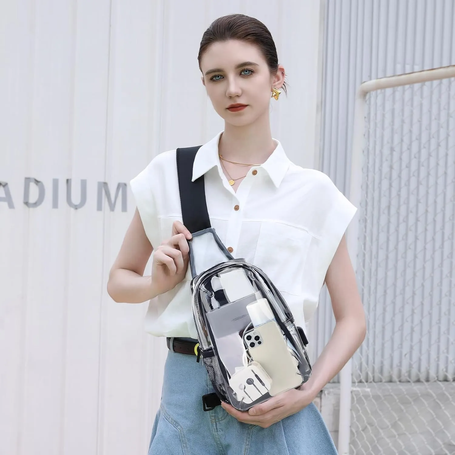 Clear Sling Bag for Women Stadium Approved Transparent Bags Crossbody Casual Chest Shoulder Bag Clear Purse for Concert Sport