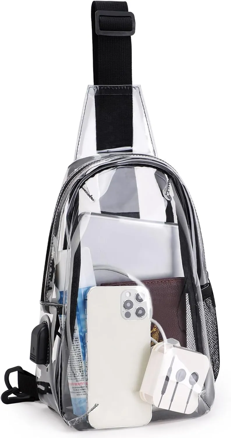 Clear Sling Bag for Women Stadium Approved Transparent Bags Crossbody Casual Chest Shoulder Bag Clear Purse for Concert Sport