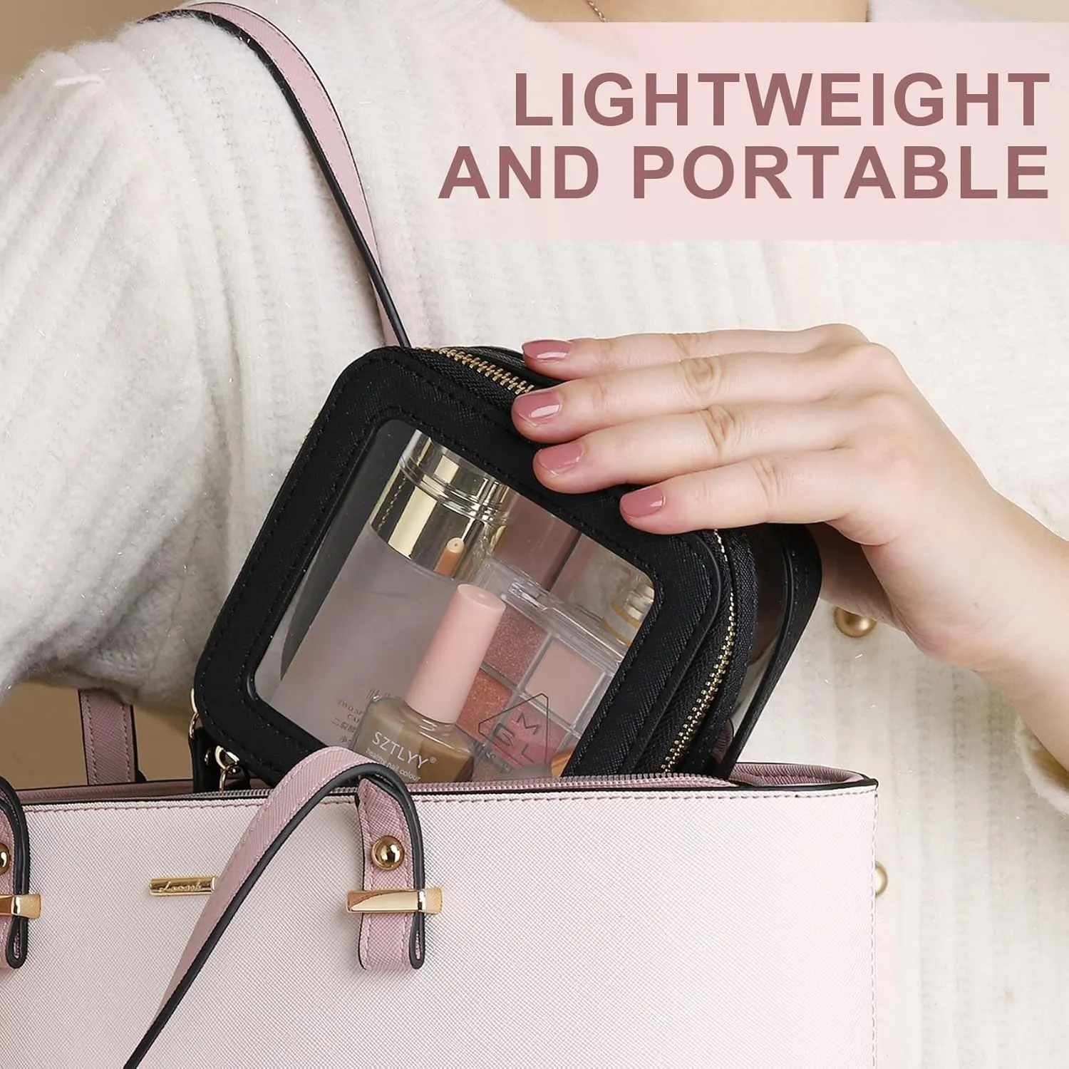 Clear Small Makeup Bag Mini Cosmetic Makeup Case & Toiletry Bag with Zipper,Cute Purse Organizer,Car Essentials for Women (Black, MINI-2)