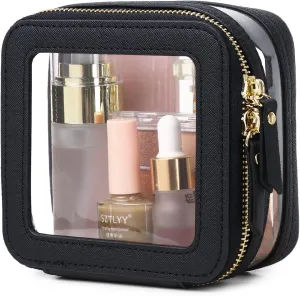 Clear Small Makeup Bag Mini Cosmetic Makeup Case & Toiletry Bag with Zipper,Cute Purse Organizer,Car Essentials for Women (Black, MINI-2)