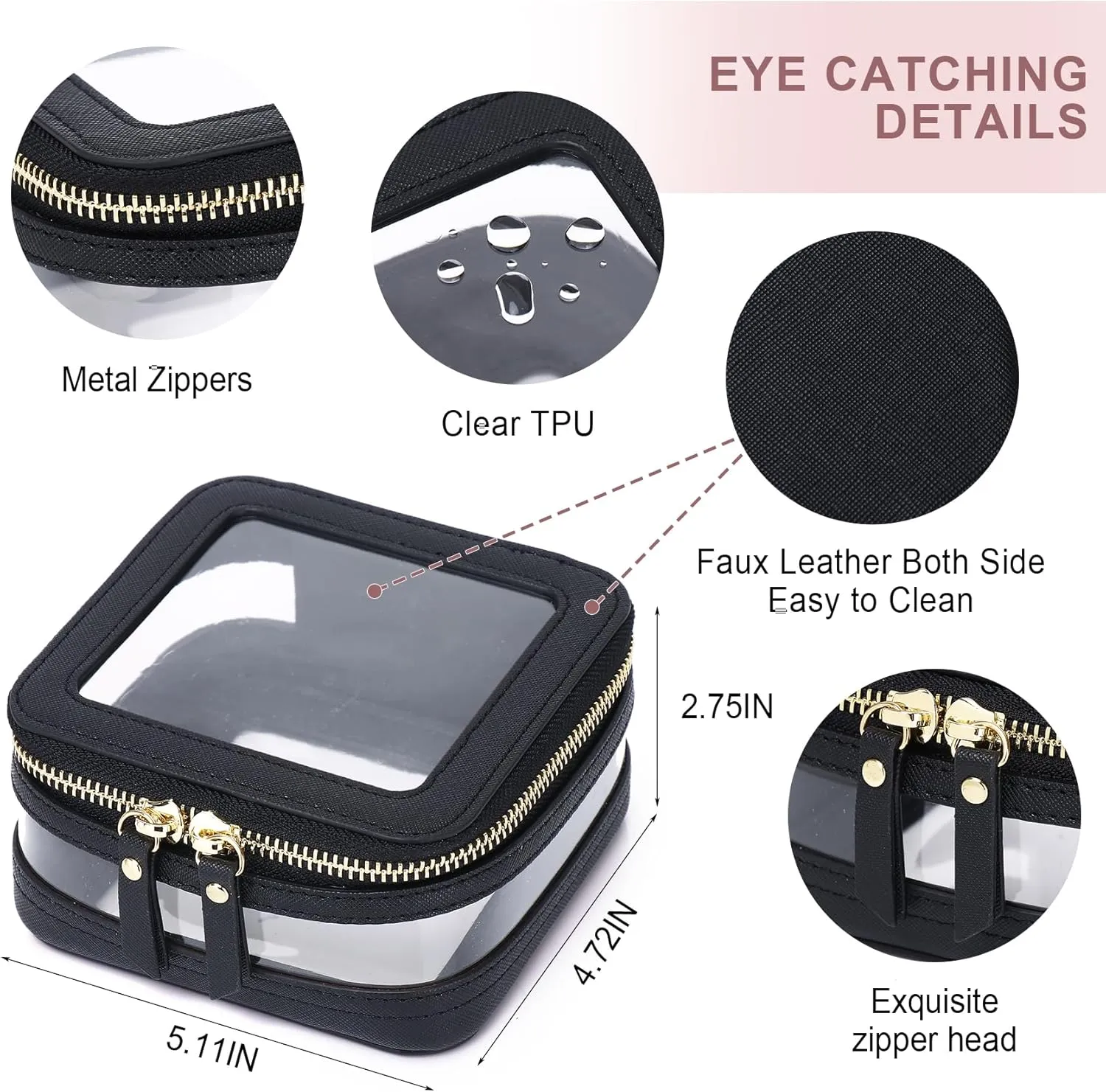 Clear Small Makeup Bag Mini Cosmetic Makeup Case & Toiletry Bag with Zipper,Cute Purse Organizer,Car Essentials for Women (Black, MINI-2)