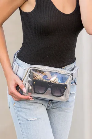 Clear Stadium Mesh-Lined Belt Bag - Gray