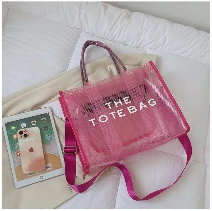Clear Tote Bag for Women, Transparent Crossbody Lunch Bag Large Mesh Beach Bag for Sports Travel Stadium