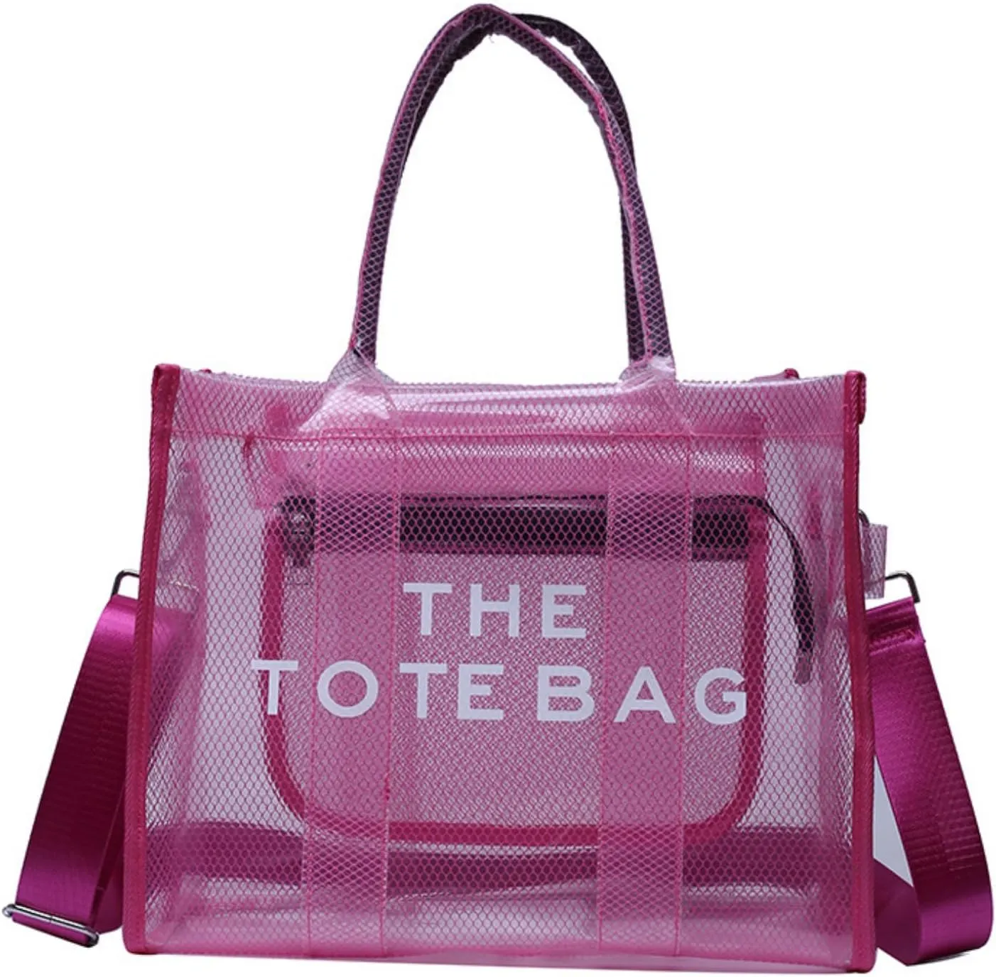 Clear Tote Bag for Women, Transparent Crossbody Lunch Bag Large Mesh Beach Bag for Sports Travel Stadium