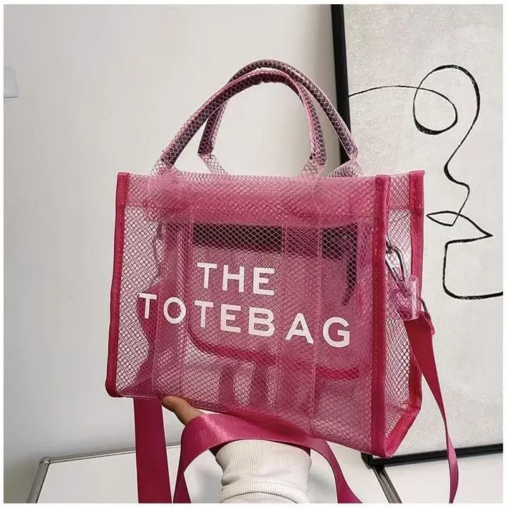 Clear Tote Bag for Women, Transparent Crossbody Lunch Bag Large Mesh Beach Bag for Sports Travel Stadium