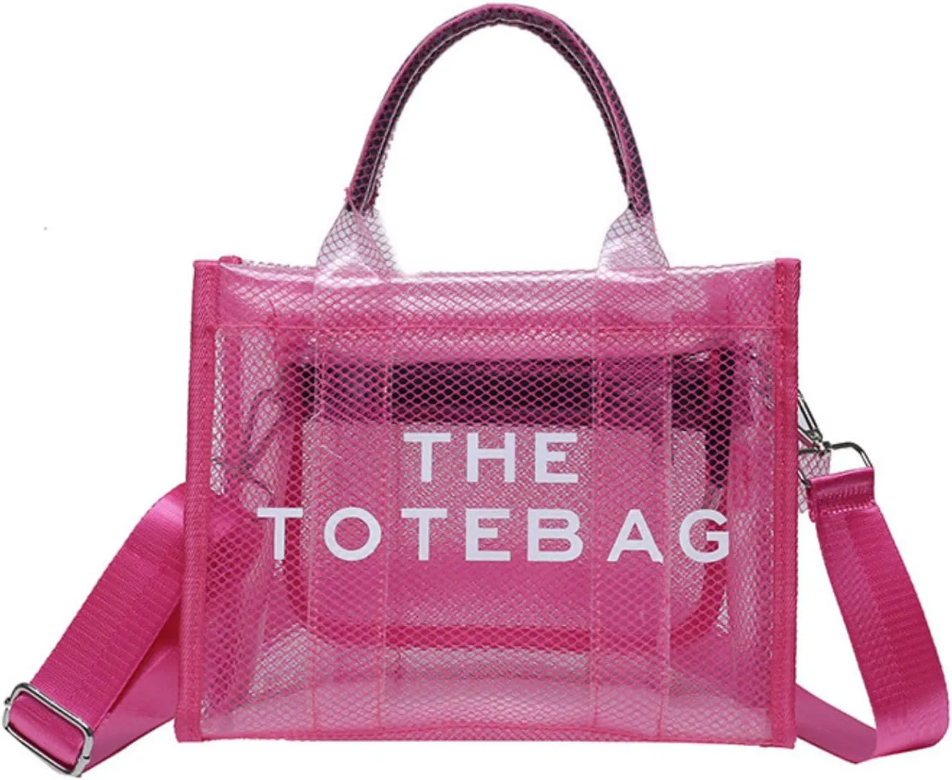 Clear Tote Bag for Women, Transparent Crossbody Lunch Bag Large Mesh Beach Bag for Sports Travel Stadium