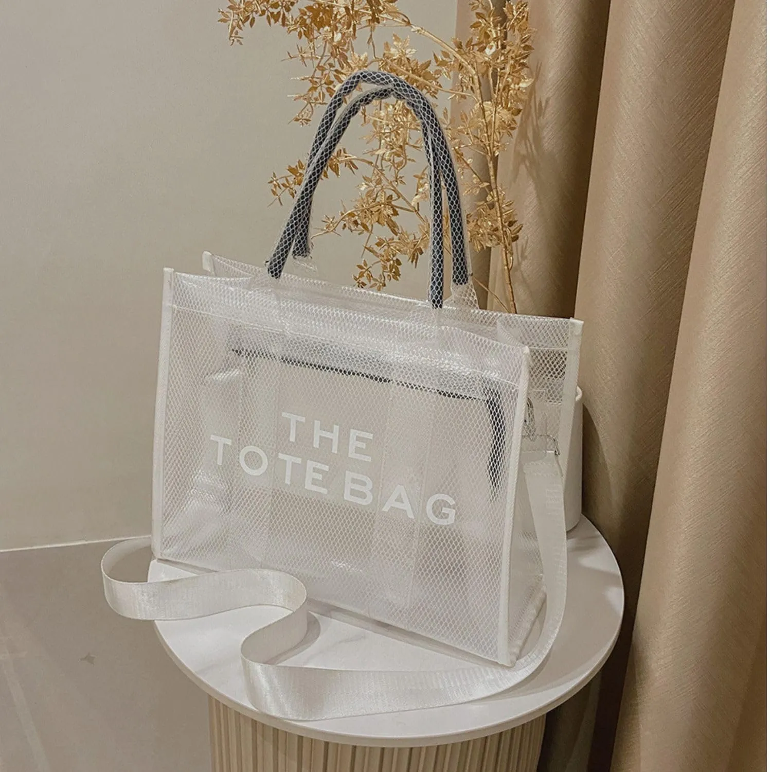 Clear Tote Bag for Women, Transparent Crossbody Lunch Bag Large Mesh Beach Bag for Sports Travel Stadium