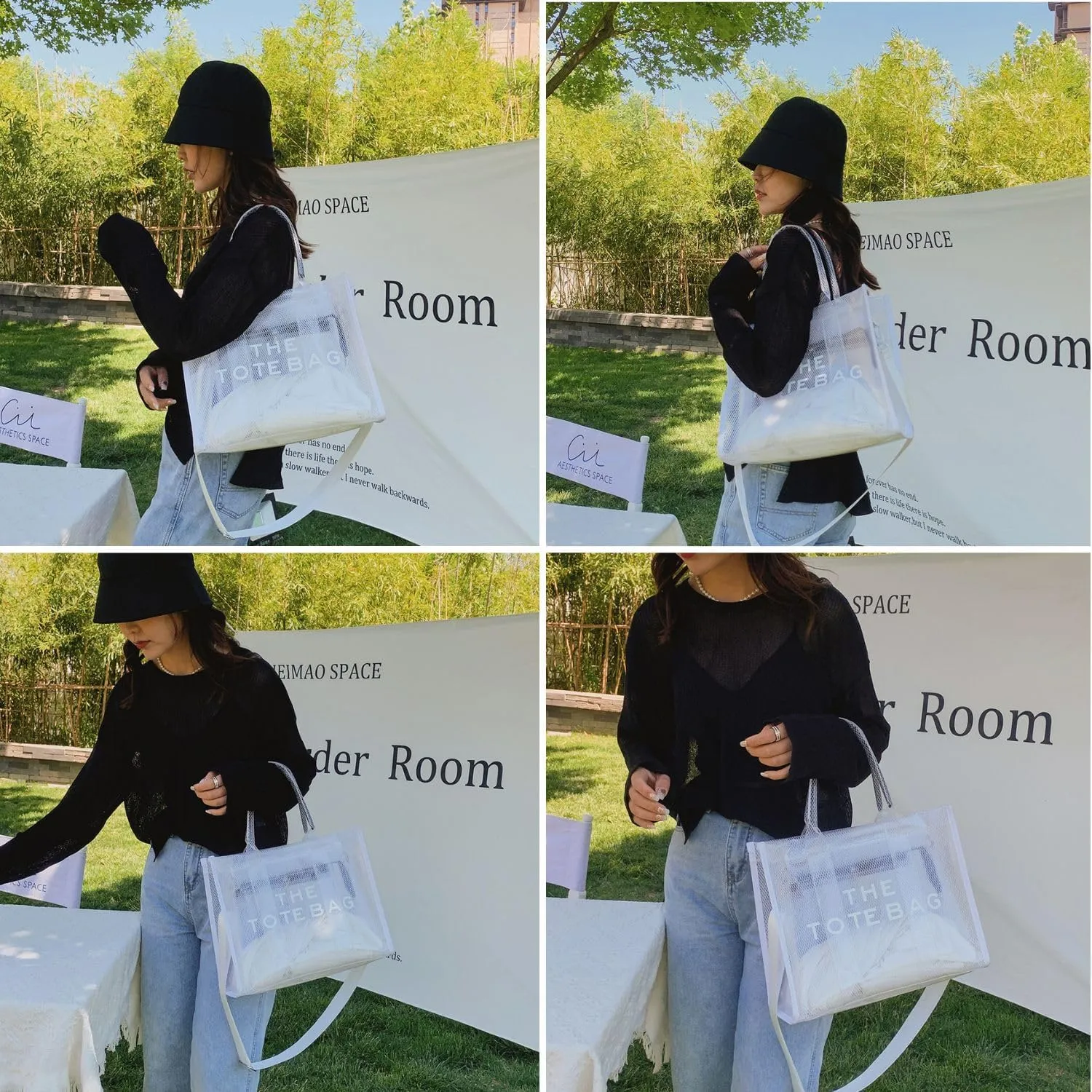 Clear Tote Bag for Women, Transparent Crossbody Lunch Bag Large Mesh Beach Bag for Sports Travel Stadium