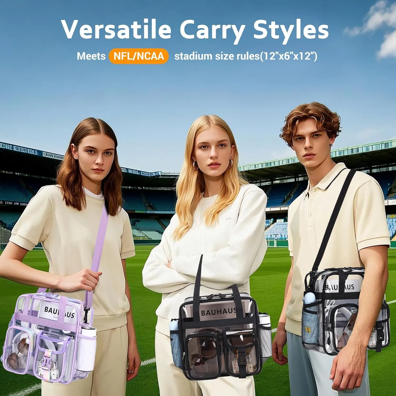 Clear Tote Bag, PVC 12x 12x6 in Clear Bag for Stadium Events for Women Men Water Resistant Heavy Duty Transparent Bag