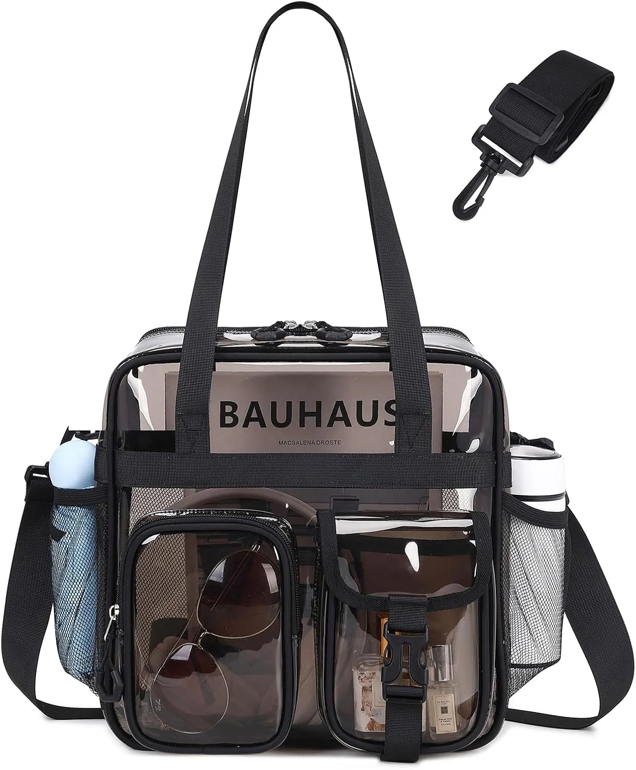 Clear Tote Bag, PVC 12x 12x6 in Clear Bag for Stadium Events for Women Men Water Resistant Heavy Duty Transparent Bag