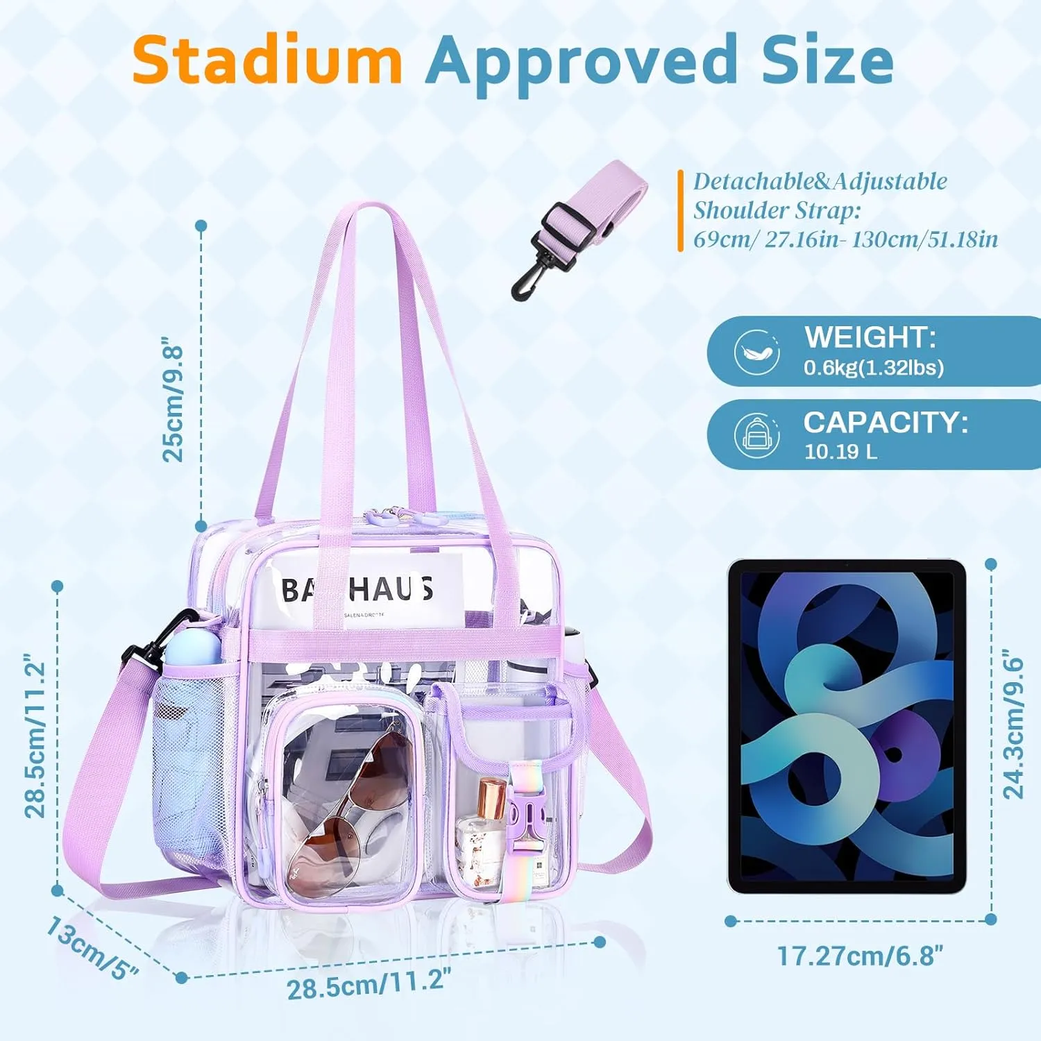Clear Tote Bag, PVC 12x 12x6 in Clear Bag for Stadium Events for Women Men Water Resistant Heavy Duty Transparent Bag