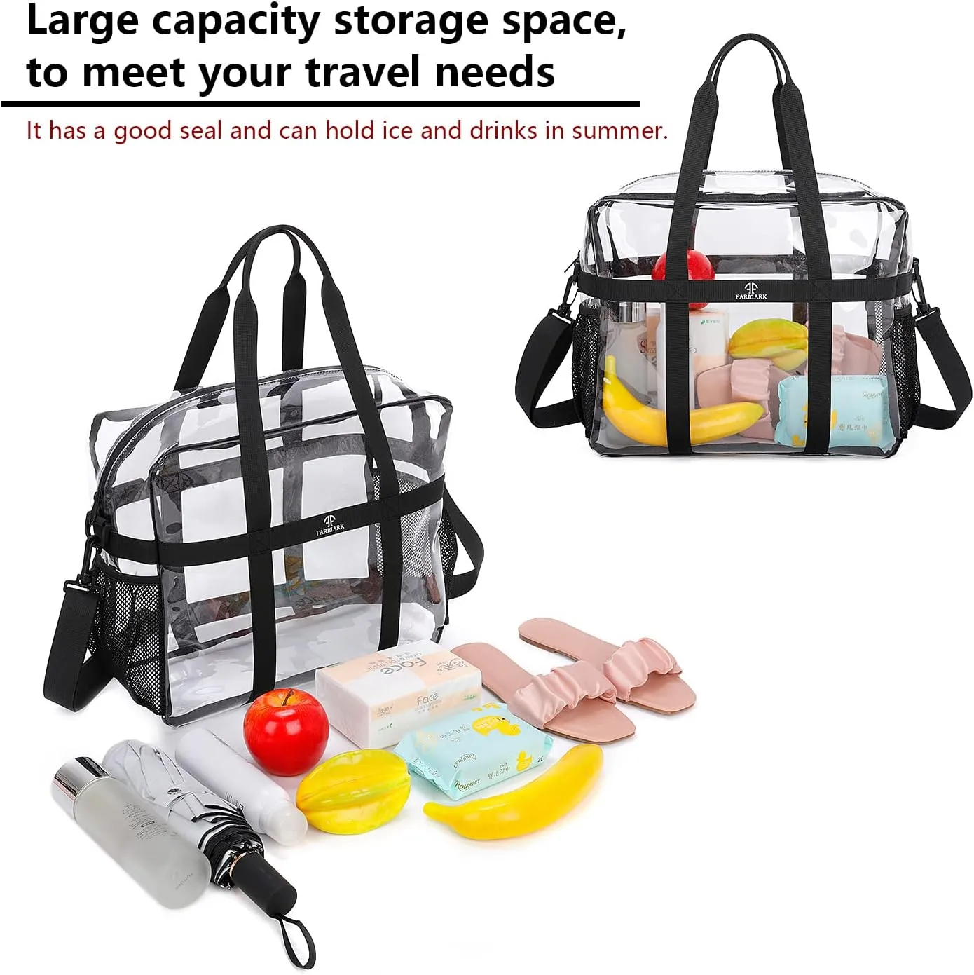Clear Tote Bag See Through Transparent Bag Stadium Approved Heavy Duty Crossbody Purse Perfect for Concert, Work, School