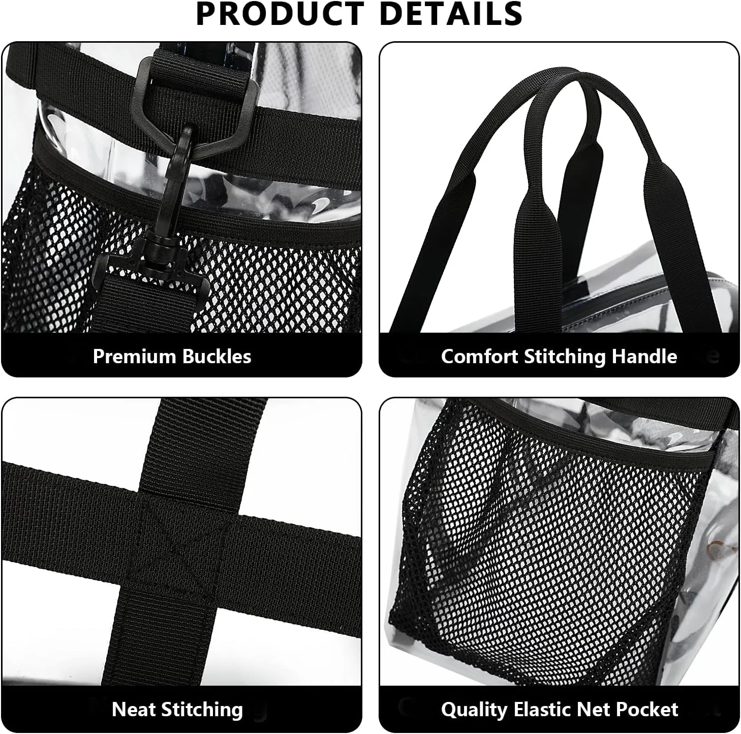 Clear Tote Bag See Through Transparent Bag Stadium Approved Heavy Duty Crossbody Purse Perfect for Concert, Work, School