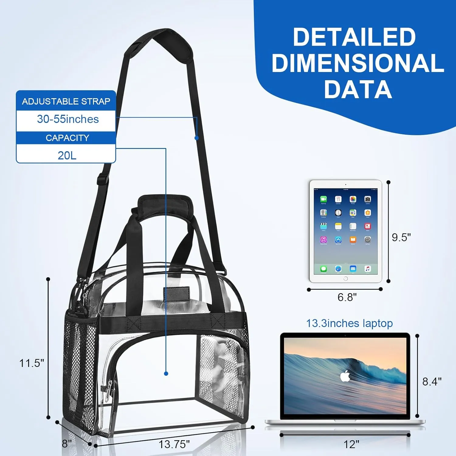 Clear Tote Bag Stadium Approved - 12x6x12 for Work Concerts, See Through Shoulder Crossbody Bags for Women