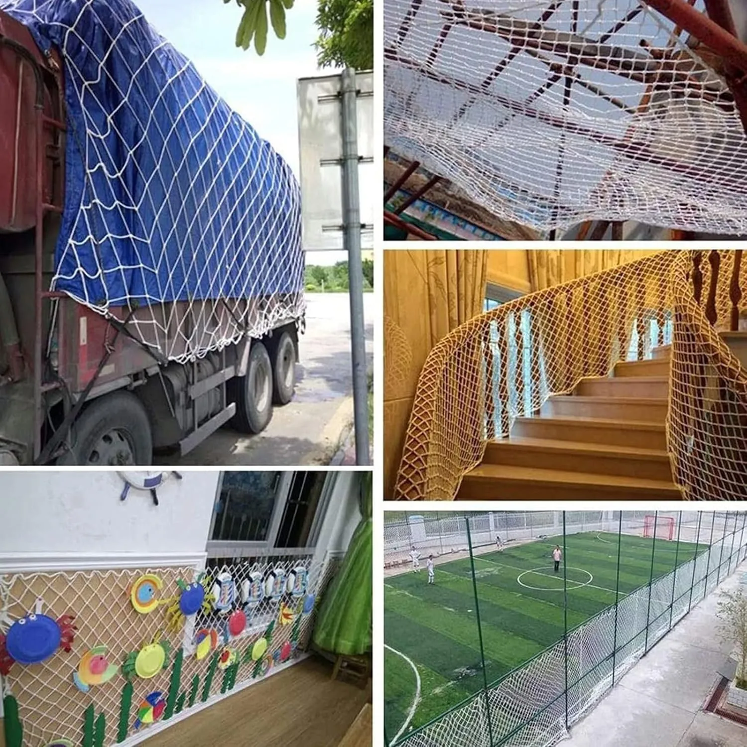 Climbing Frame Net - Heavy Duty Hemp Rope Netting for Indoor Outdoor Use, Kids Playground Safety Net, Balcony, Garden Protection, Cargo Trailer Mesh(3x3FT/1x1(M))