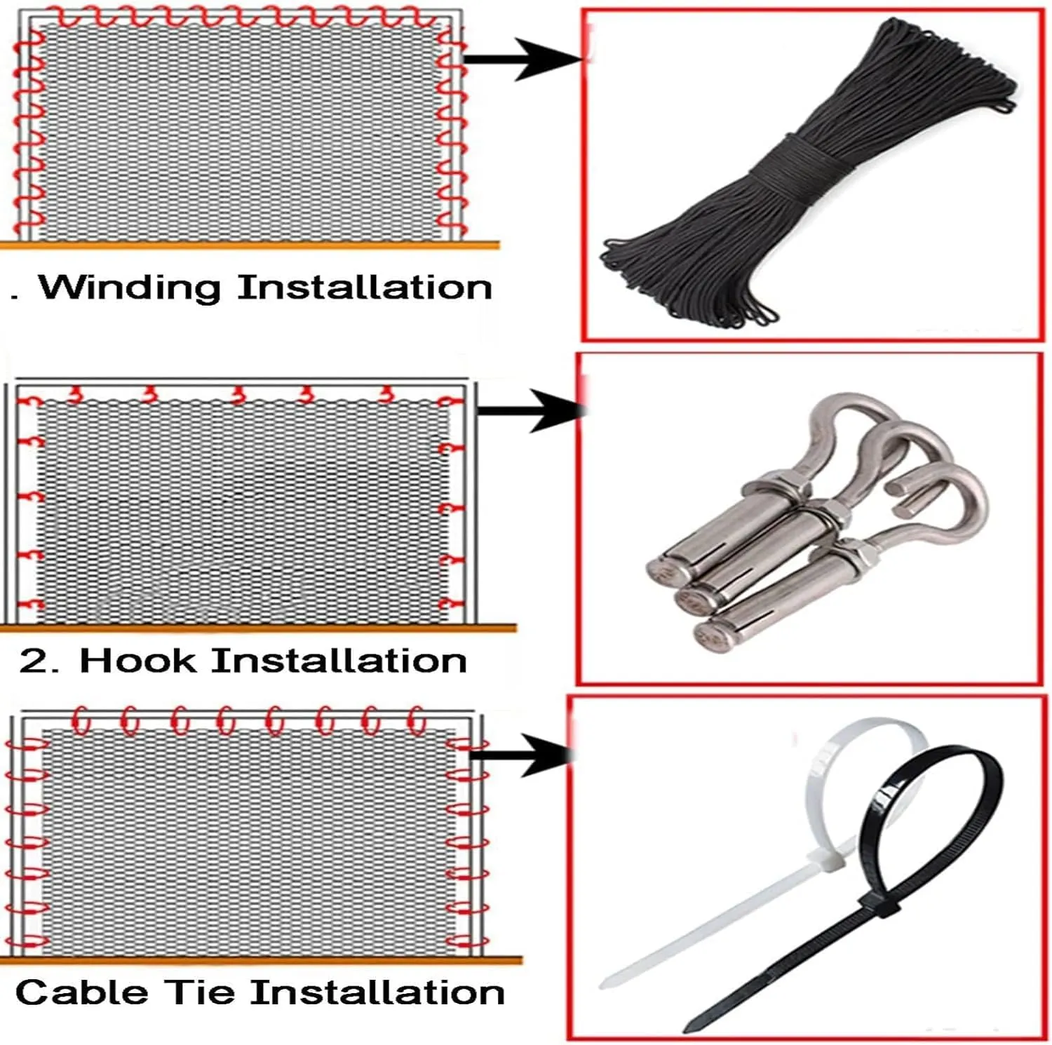 Climbing Frame Net - Heavy Duty Hemp Rope Netting for Indoor Outdoor Use, Kids Playground Safety Net, Balcony, Garden Protection, Cargo Trailer Mesh(3x3FT/1x1(M))
