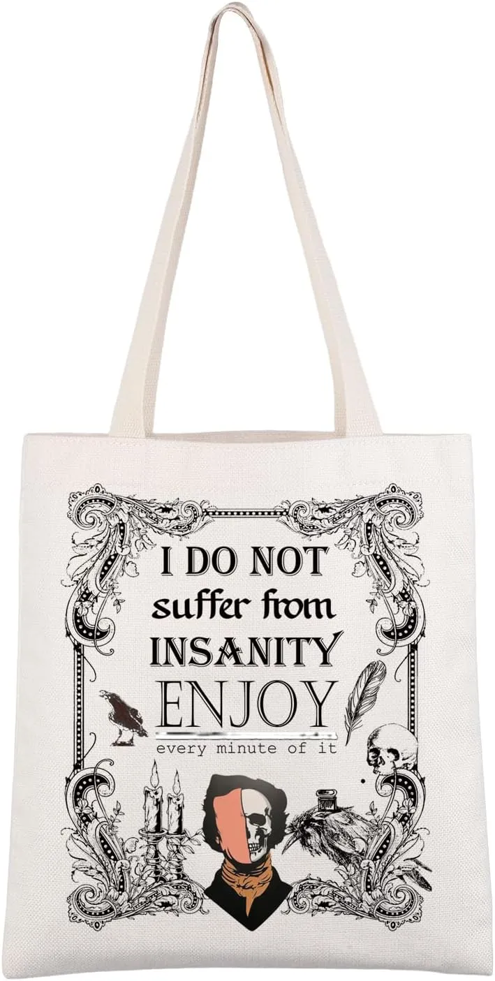 CMNIM Edgar Allan Merchandise Poe Book Tote Bag Poetry Lover Gift Poe Skeleton Shoulder Romance Literature Gifts for Fans