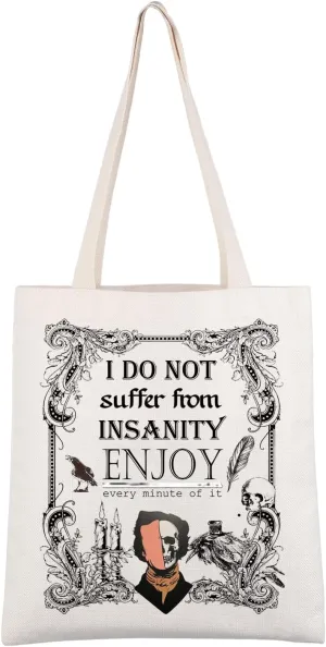 CMNIM Edgar Allan Merchandise Poe Book Tote Bag Poetry Lover Gift Poe Skeleton Shoulder Romance Literature Gifts for Fans
