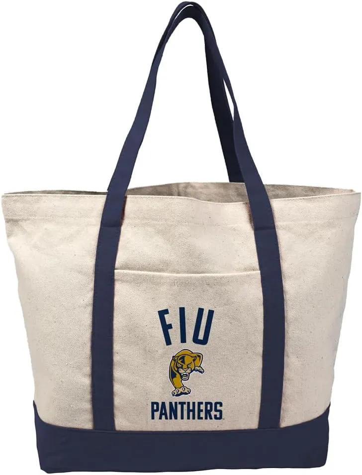 Collegiate Arched School Name Canvas Tote Bag With External Pocket, Reusable Shoulder Bag for Shopping, Beach