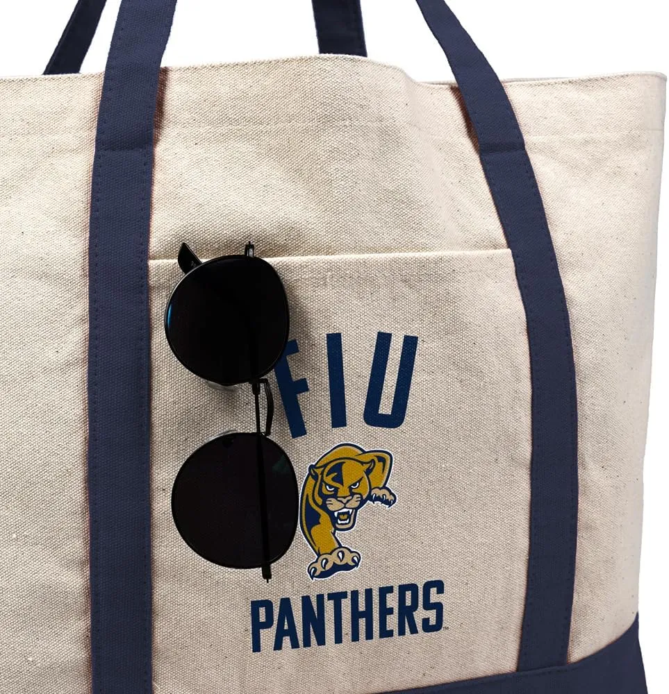 Collegiate Arched School Name Canvas Tote Bag With External Pocket, Reusable Shoulder Bag for Shopping, Beach