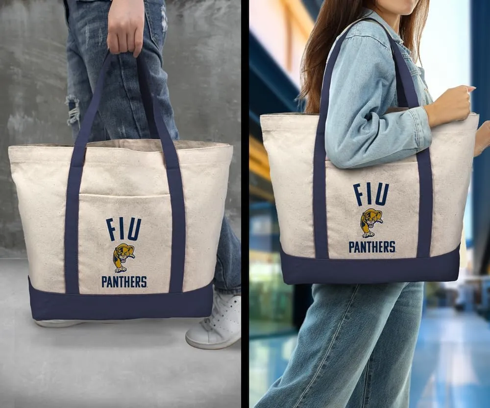 Collegiate Arched School Name Canvas Tote Bag With External Pocket, Reusable Shoulder Bag for Shopping, Beach