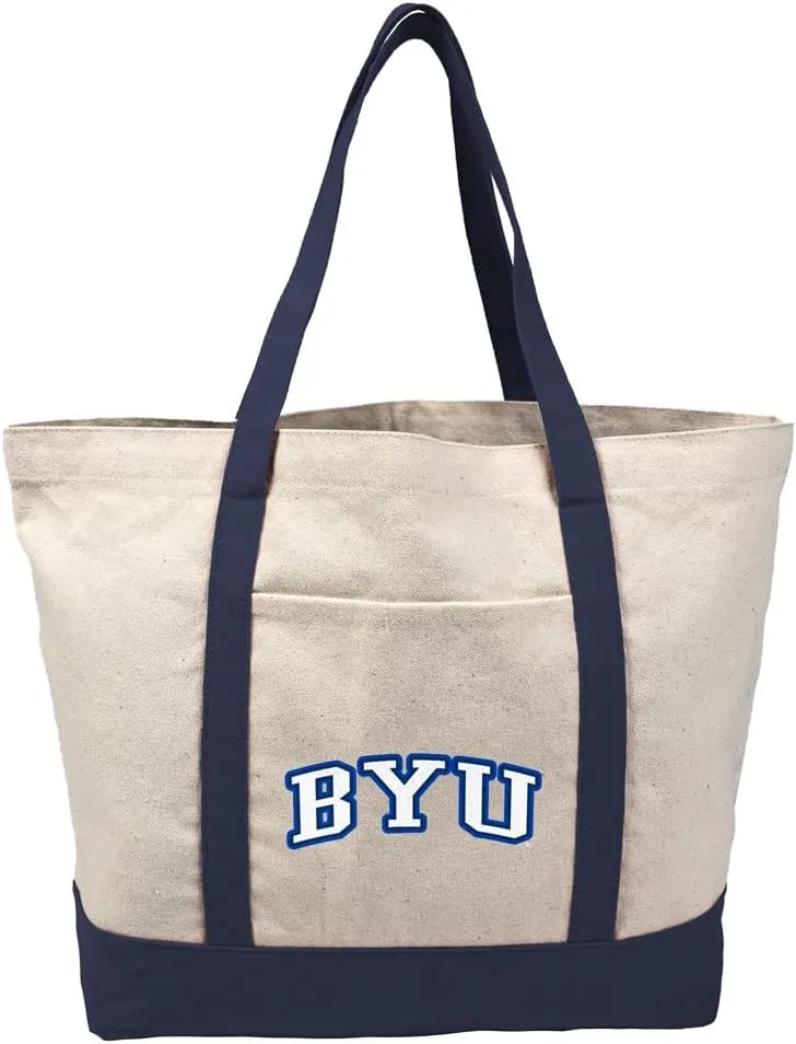 Collegiate Distressed School Name Canvas Tote Bag With External Pocket, Reusable Shoulder Bag for Shopping, Beach