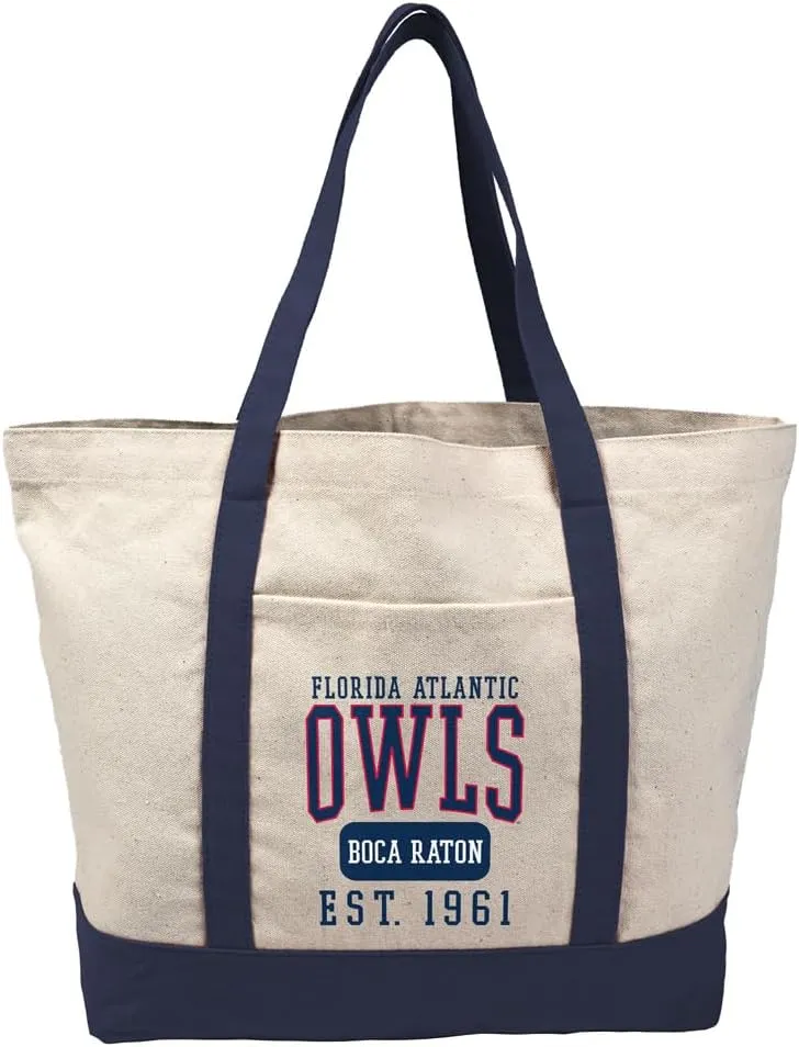Collegiate Established Date Canvas Tote Bag With External Pocket, Reusable Shoulder Bag for Shopping, Beach