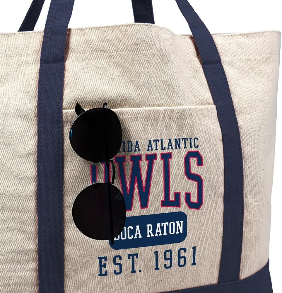 Collegiate Established Date Canvas Tote Bag With External Pocket, Reusable Shoulder Bag for Shopping, Beach