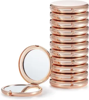 Compact Mirror Bulk, Pack of 12 Double-Sided 1X/2X Magnifying Metal Makeup Mirrors(Round, Rose Gold)